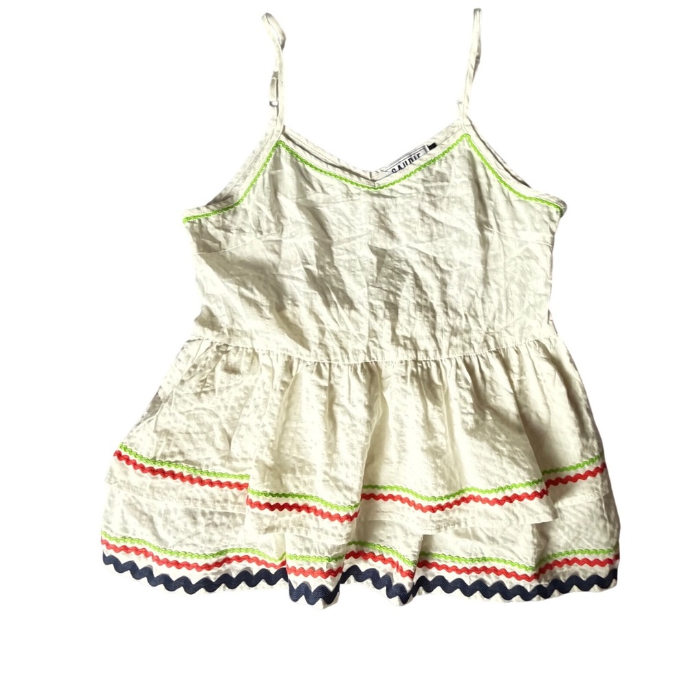 Gaudie White Ric Rac Trim Tiered Babydoll Camisole Top Small NWT